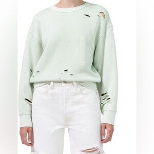 CITIZENS OF HUMANITY Suvi Distressed Pullover Sweatshirt in Pale Jade XS